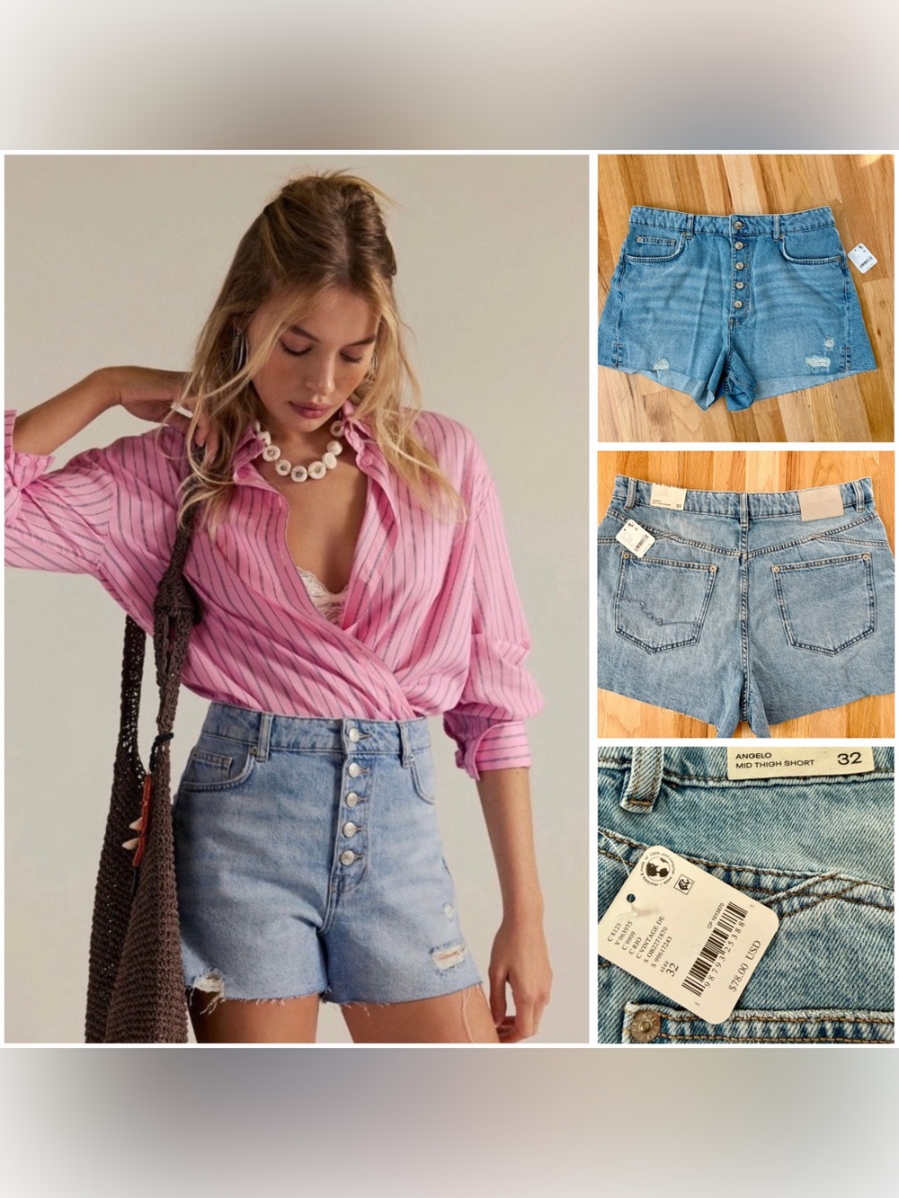 We The Free Light Blue High-Rise Button-Front Jean Shorts
